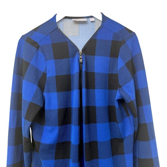 BELLE Kim Gravel Buffalo Plaid Signature Zip Top Medium Blue Black Pullover - Picture 3 of 10
